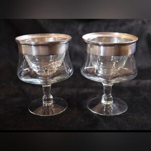 Vintage Dorothy Thorpe 2 - Silver Banded Chiller Shrimp Cocktail/Brandy Glasses